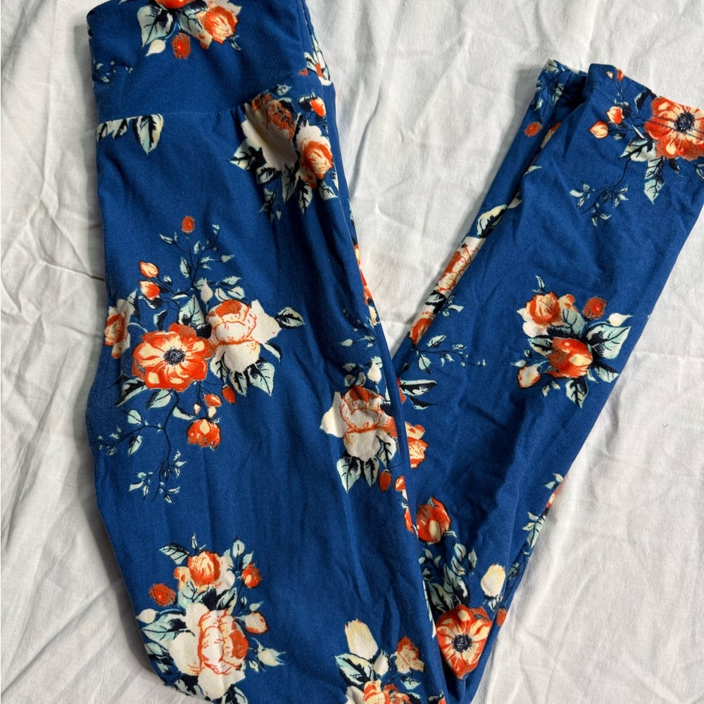LuLaRoe Kids Leggings - Blue with Orange Floral